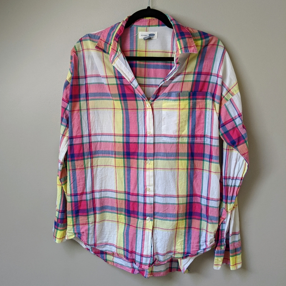 Bright & Colorful Old Navy Plaid Button-Up Size M